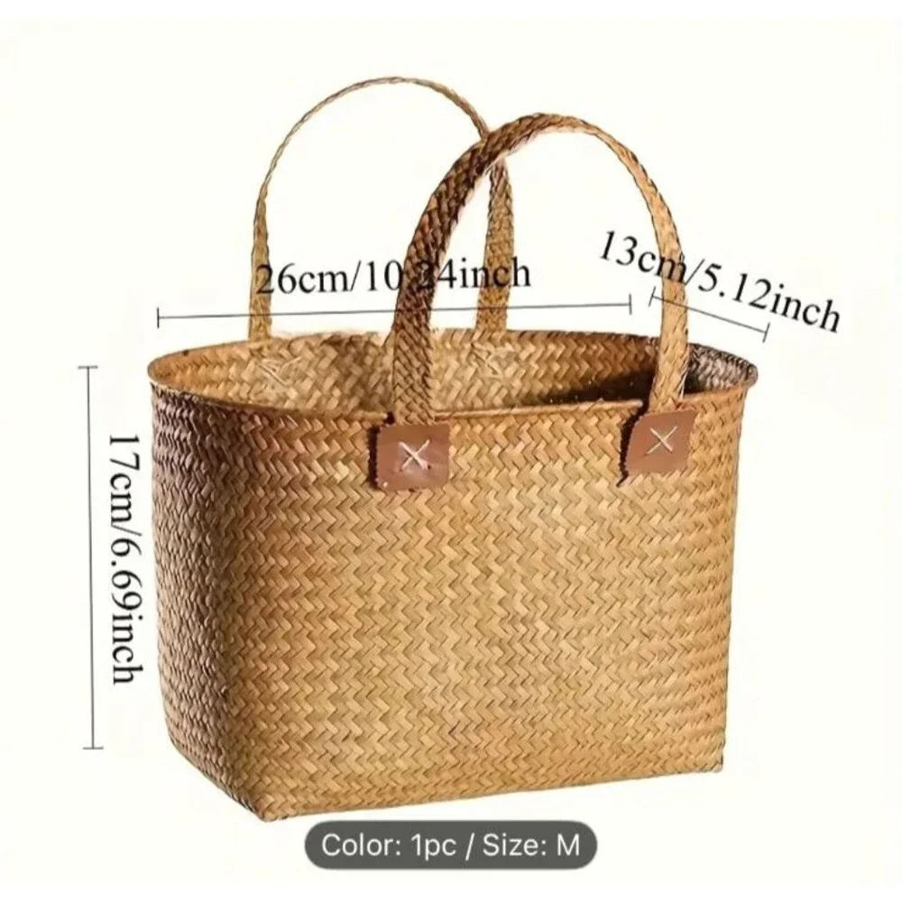 Handcraft Natural Rattan Hand Bag Multi-Functional  Storage Wicker Basket 10.4 